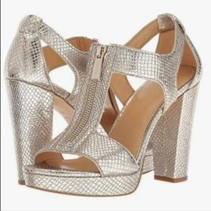 Michael kors Berkley metallic  Gold embossed zipper heel  sandals women's size 9